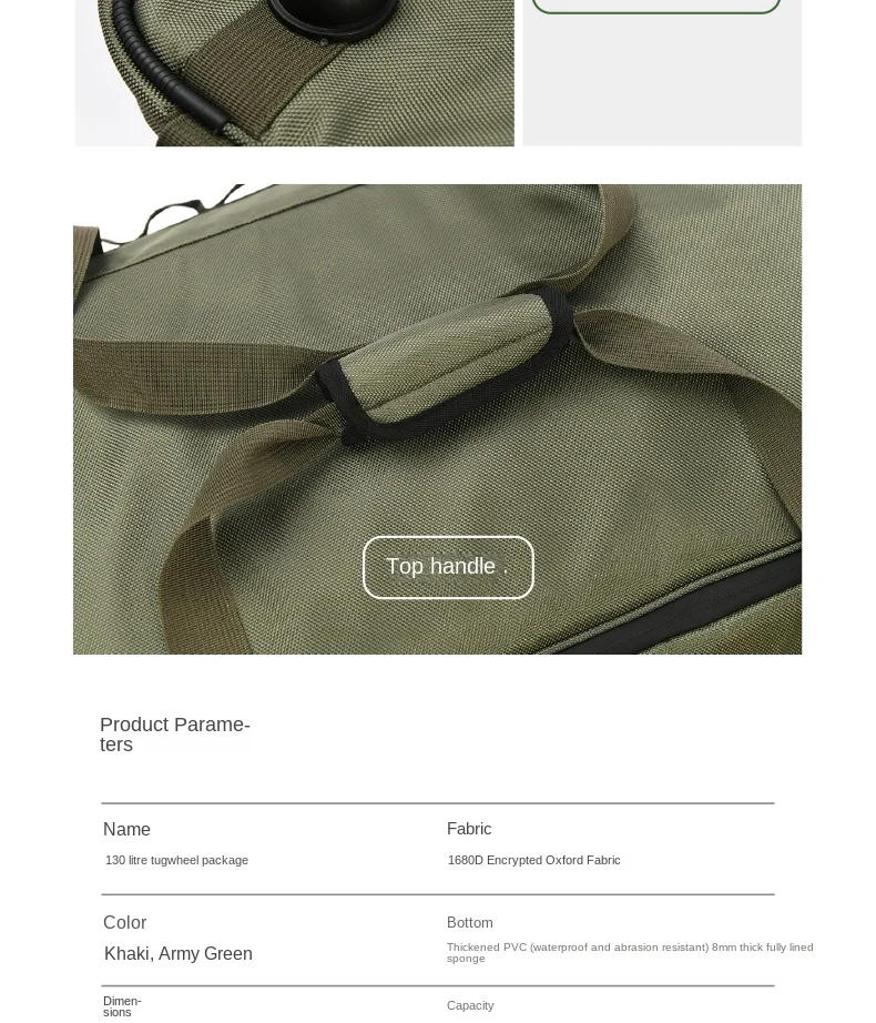 130L Outdoor-Trolley-Rucksack mit großem Fassungsvermögen, verdickte Aufbewahrungstasche mit Rädern, komplettes Set für Picknick- und Campingausrüstung – Detail 11