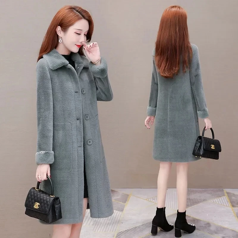 2023 New Long Imitation Mink Velvet Fur Coat Women's Thick Woolen Coats Temperament Female Women Winter Warm Faux Fur Outcoat