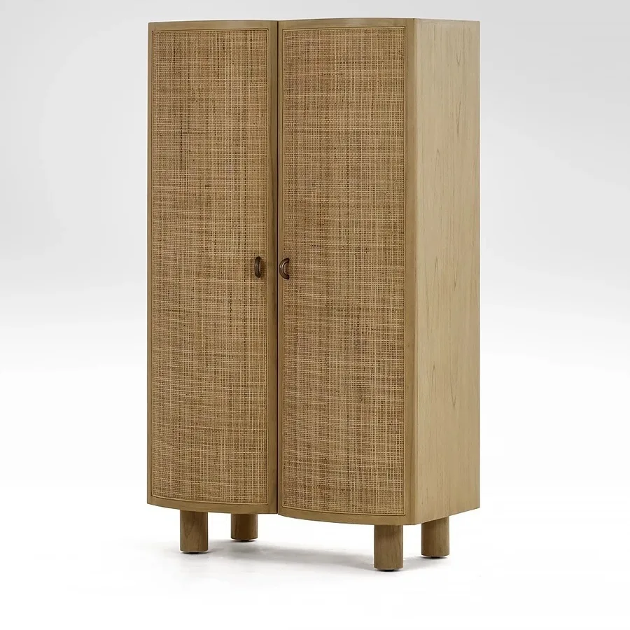 

South East Asia Vacation Wabi Sabi Rattan Double Door Standing Cabinet Side Cabinet Locker Cabinet