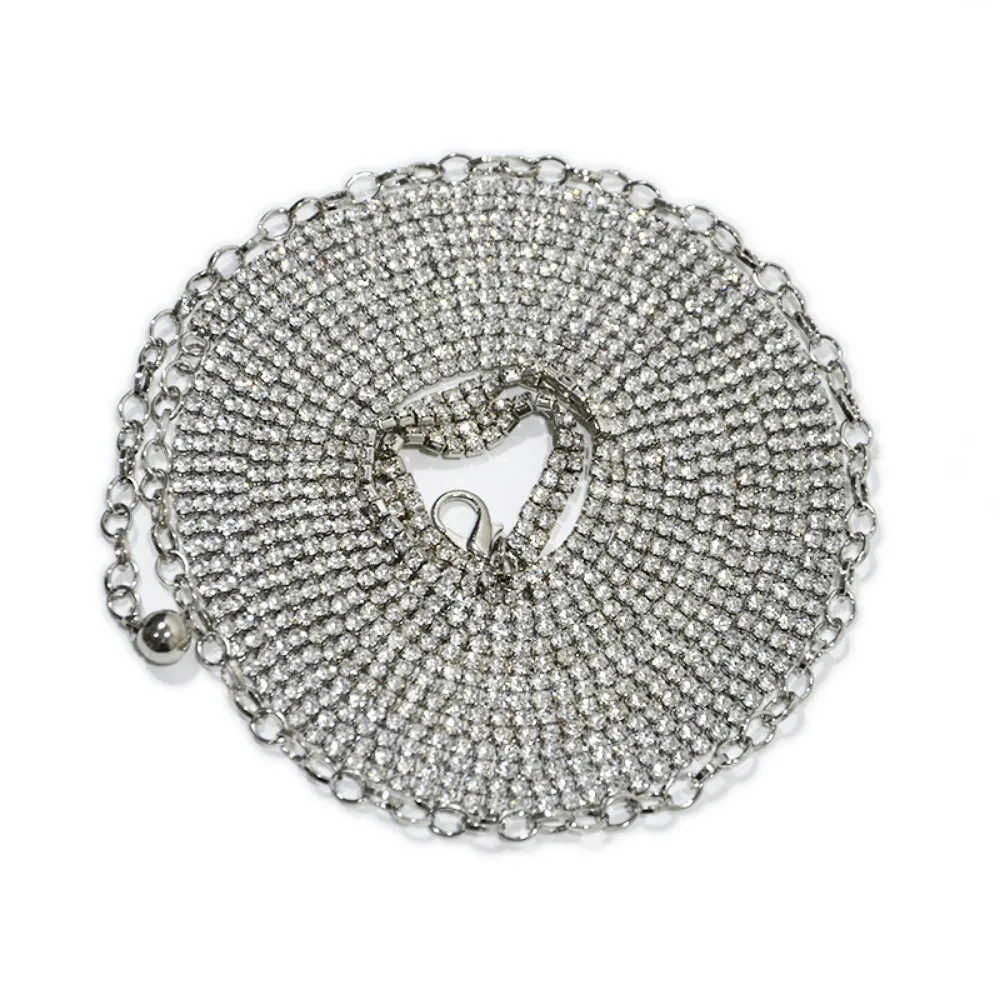 Silver Rhinestone Metal Chain Belt wrap around free
