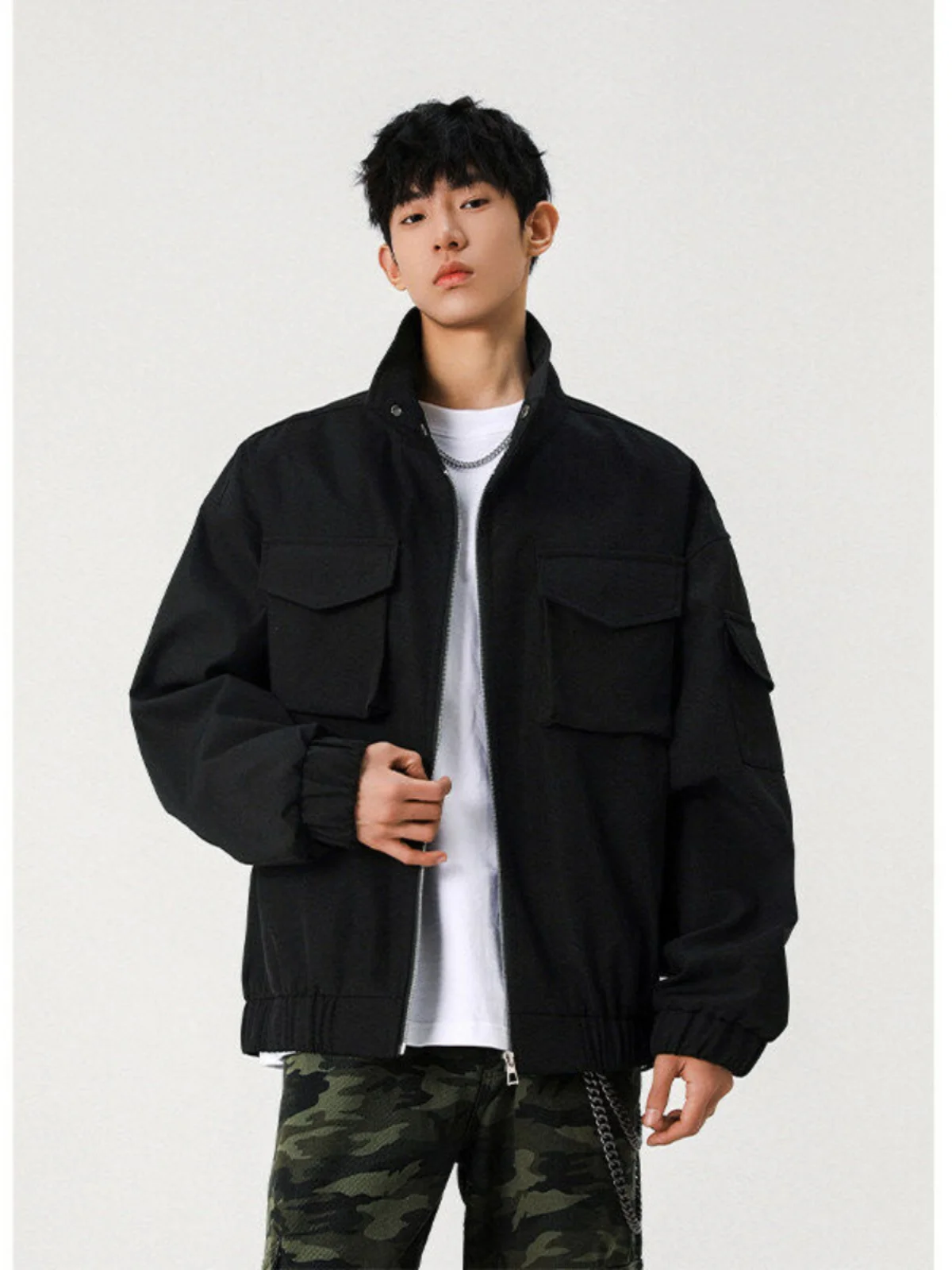 

Американская куртка-бомбер в стиле рабочей одежды, черная, с короткими рукавами, для мужчин, крутая и стильная летная куртка