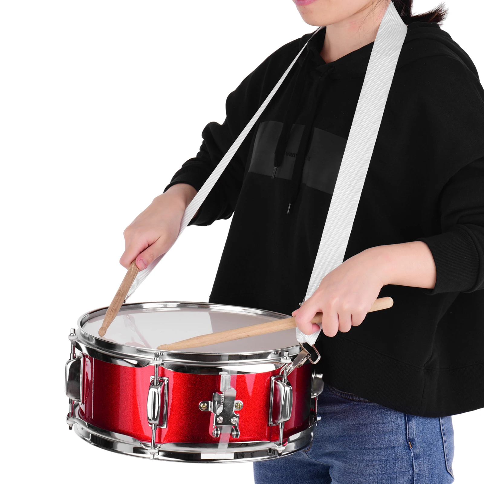 Caja de tambor portátil de 12 pulgadas con baquetas, correa para el hombro, instrumento de percusión con llave para estudiantes principiantes
