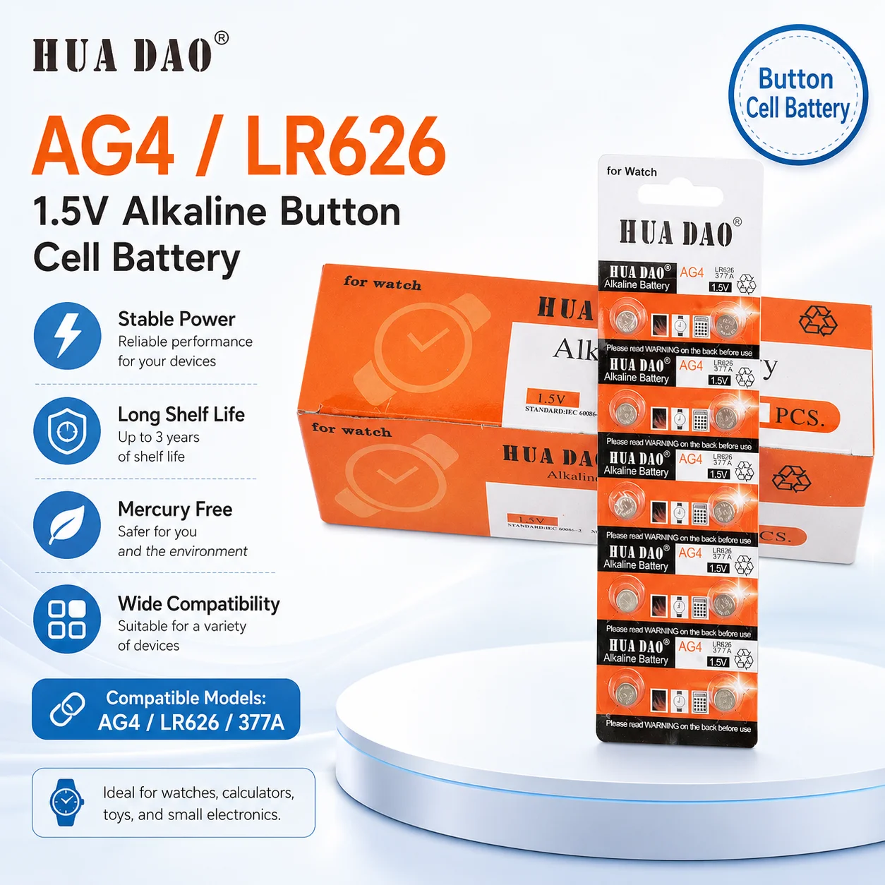 

LR626 AG4 1.55V Alkaline Button Cell Battery For Watch Calculator Small Electronic Devices