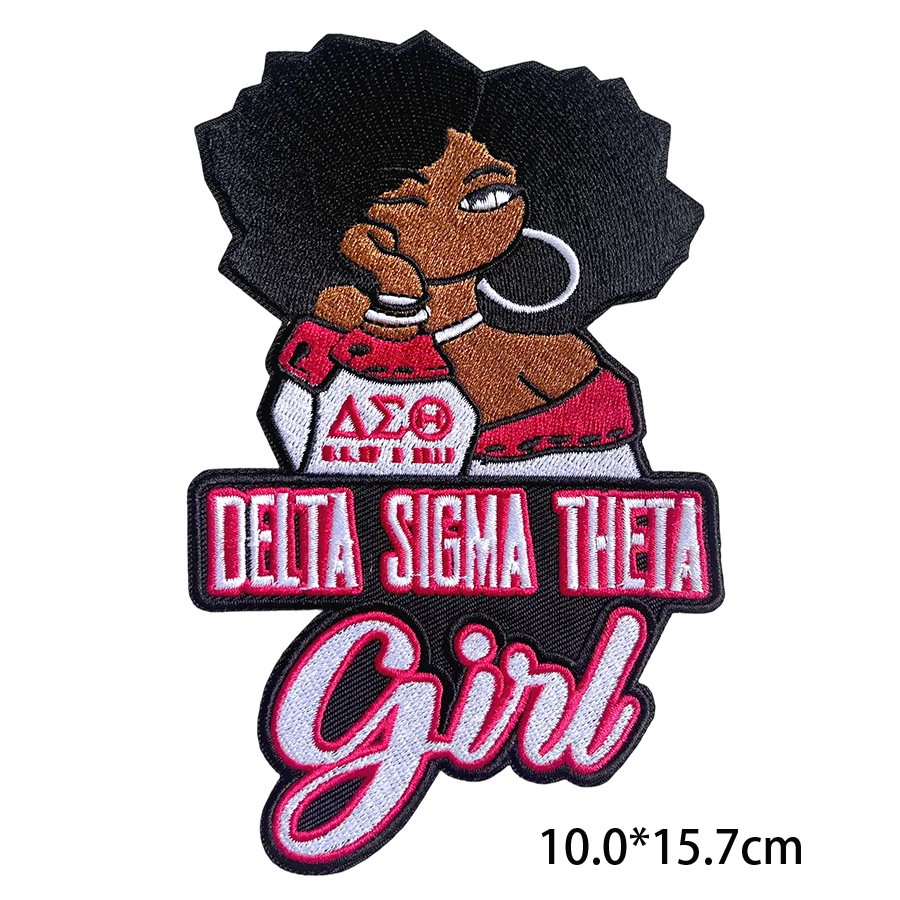 رقعة دلتا سيجما ثيتا المطرزة - نادي نسائي الأخت والحياة اليونانية شارة حديدية للسترات والحقائب والقبعات