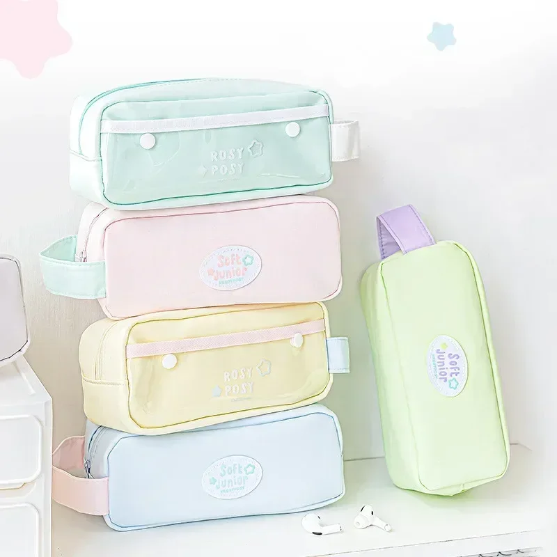 Fashion Pencil Case Candy Color Series Pencil Bag 2 Layer Soft Touch High Capacity Stationery Storage Bag Student