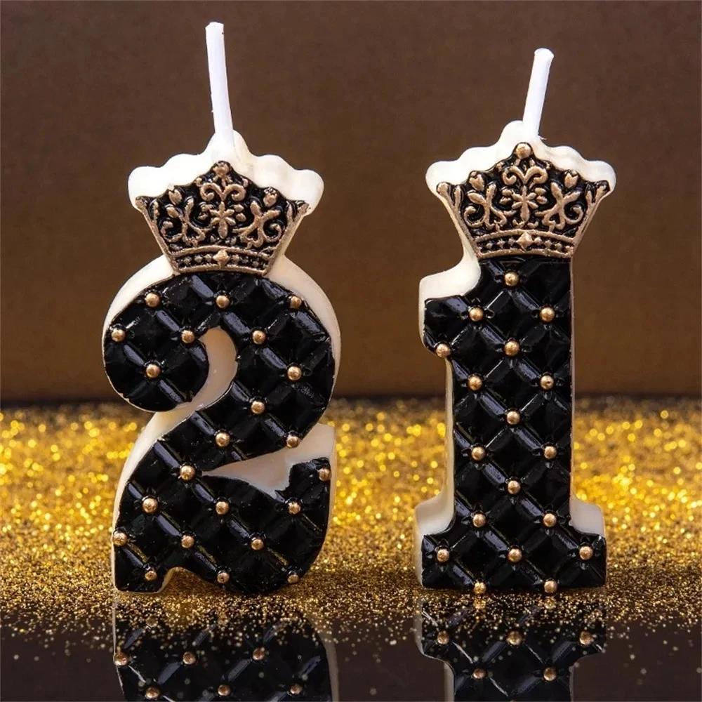 Black/White Crown Number Candle 0-9 Birthday Cake Decoration Topper Birthday Party for Happy Birthday Cake Decoration