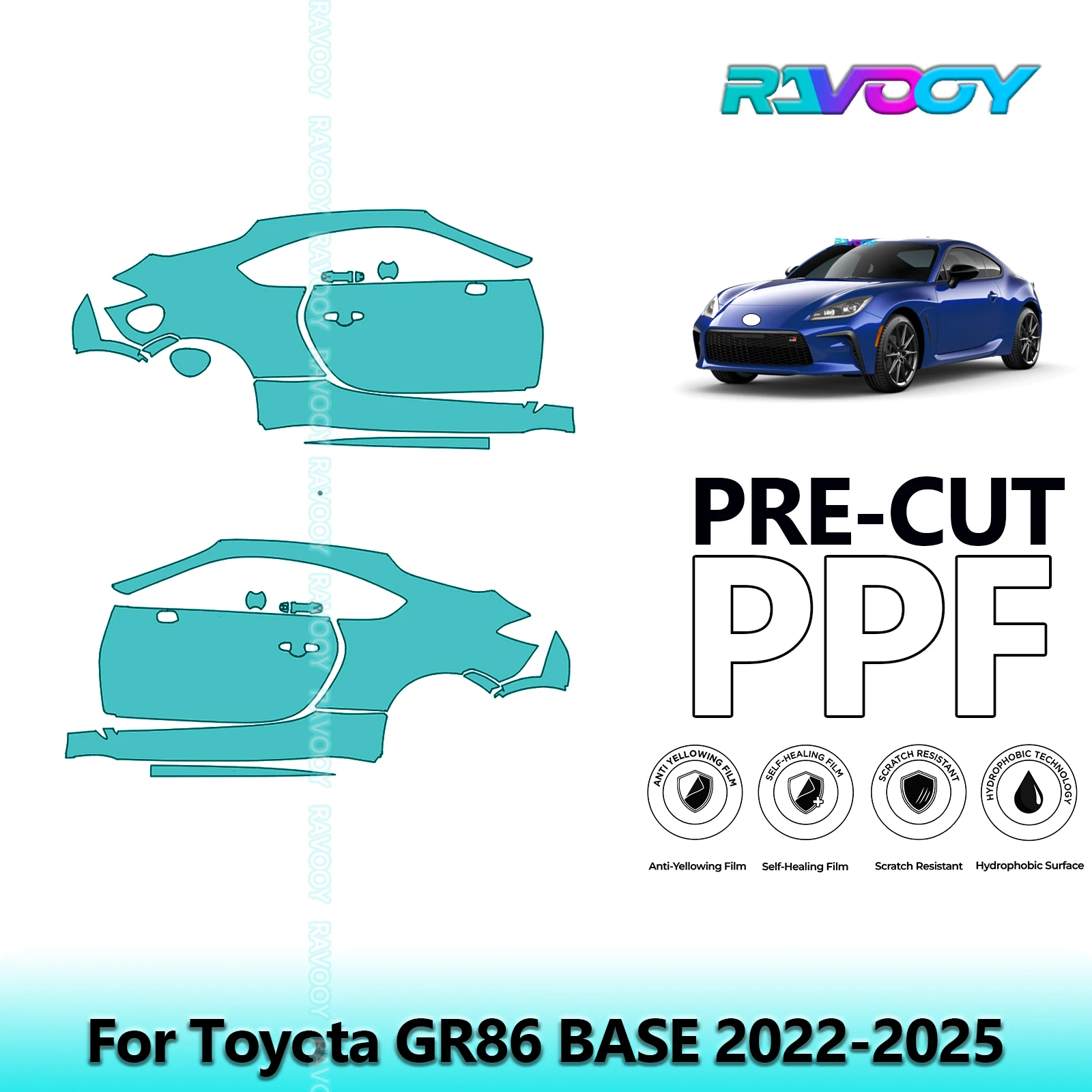 

For Toyota GR86 BASE 2022-2025 8.5mil Clear Matte Pre-Cut PPF Door & A/B Pillar Kit TPU Paint Protection Film Set
