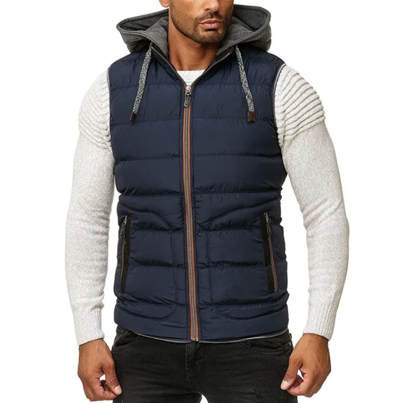 Autumn And Winter New Men\'s Fashion Solid Color Hooded Cotton Vest