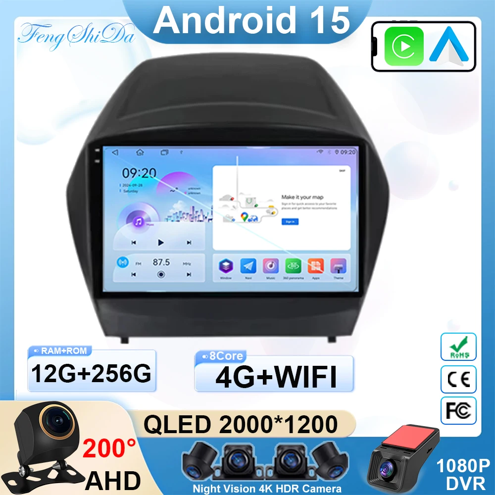 

Android15 Carplay car gps For Hyundai Tucson 2 LM IX35 2009-2015 Navigation GPS Multimedia Player WiFi stereo BT 360 Camera GPS