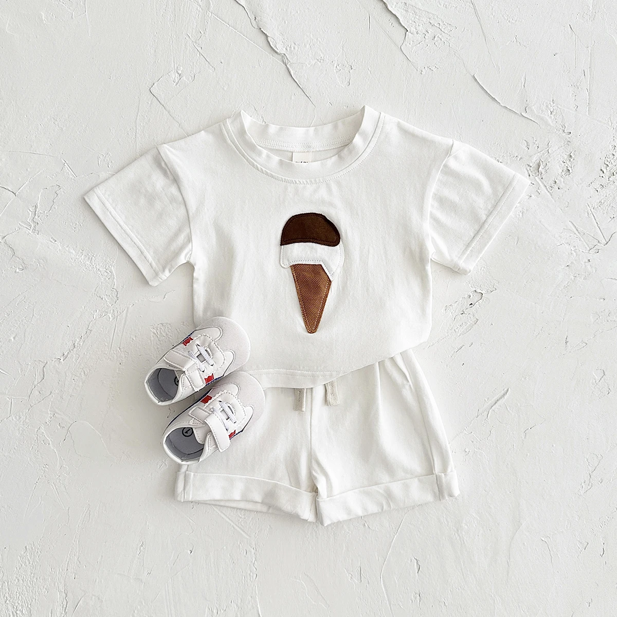 Newborn 2PCS Summer Baby Clothes Infant Toddler Set Ice Cream Print Round Neck T-shirt+Sports Shorts Boys Girls Outfit Set 0-3Y