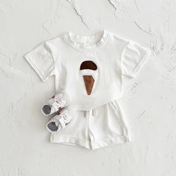 Newborn 2PCS Summer Baby Clothes Infant Toddler Set Ice Cream Print Round Neck T-shirt+Sports Shorts Boys Girls Outfit Set 0-3Y