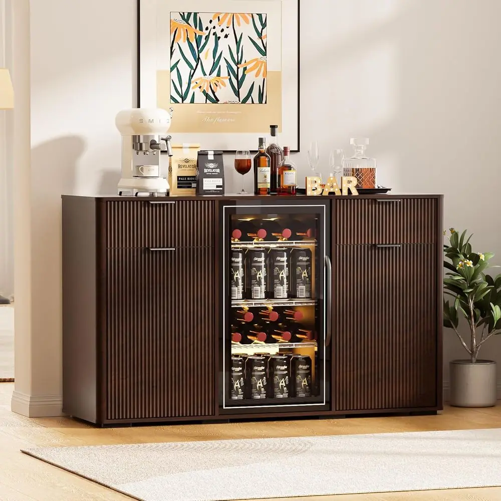 

Coffee Bar Cabinet with Mini Fridge Space, Liquor Bar Wine Bar Cabinet with Hidden Trash Cabinet, Buffet Sideboard for Living Ro