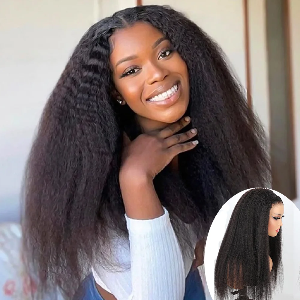 

Kinky Straight Human Hair Wig 200 Density HD Lace Front 30inch 13x4 Kinky Straight Wig Pre Plucked With Baby Hair Natural Colour