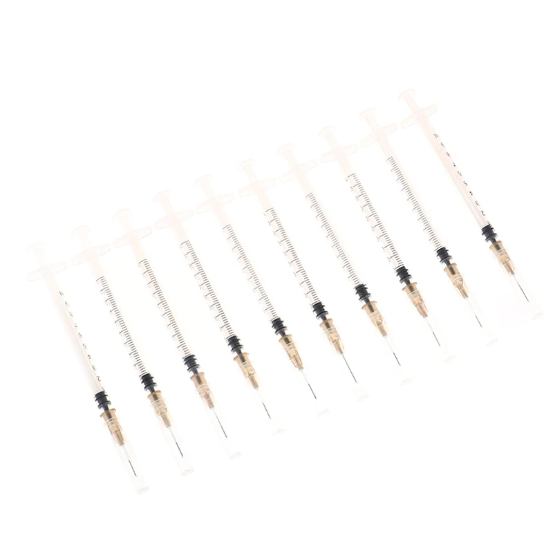 10Pcs 1ml Plastic Syringe Needle Feeder Industry Syringe With Hats Syringes With Needles Injector Veterinary Syringes