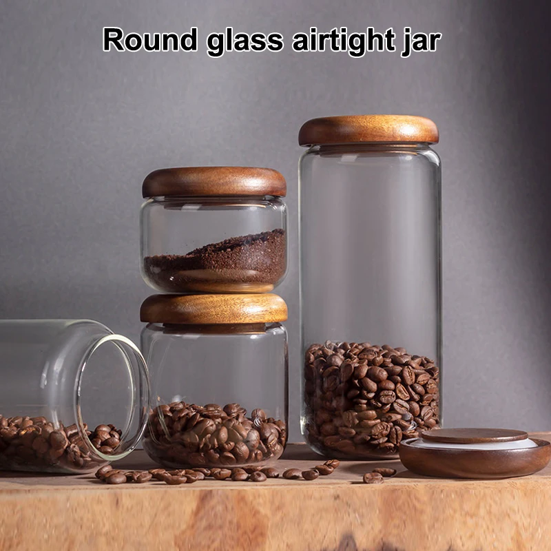 

1 шт., деревянная крышка, кофейные зерна, вакуумный герметичный резервуар, прозрачные стеклянные банки для хранения продуктов, бытовой влагостойкий контейнер