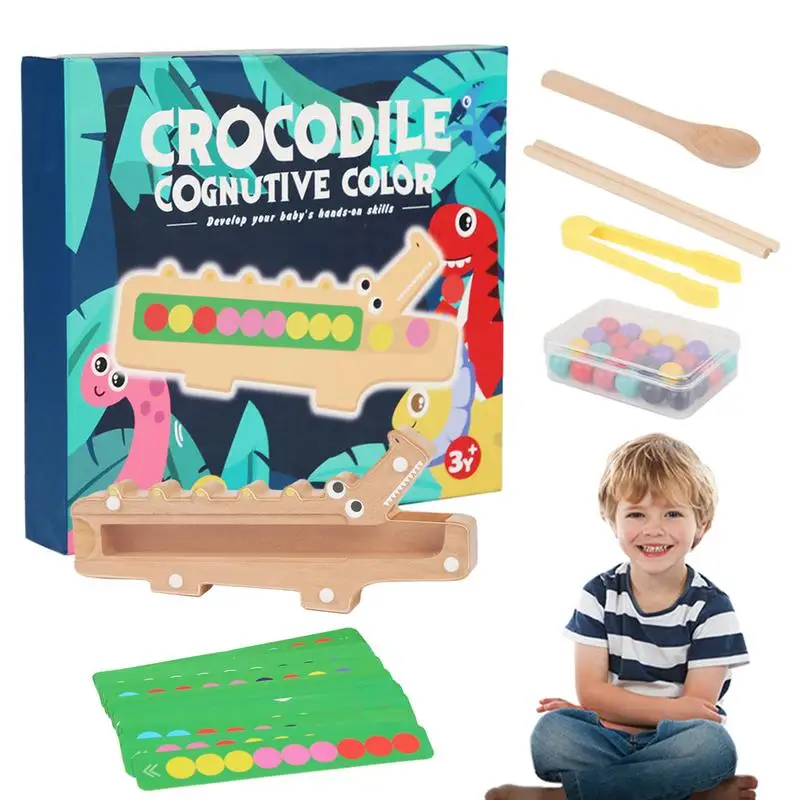 Puzzle Color Sorting Matching Toy Crocodile Sorting Game Montessori Toy With Bead Rainbow Stacking Matching Color Sorting Games