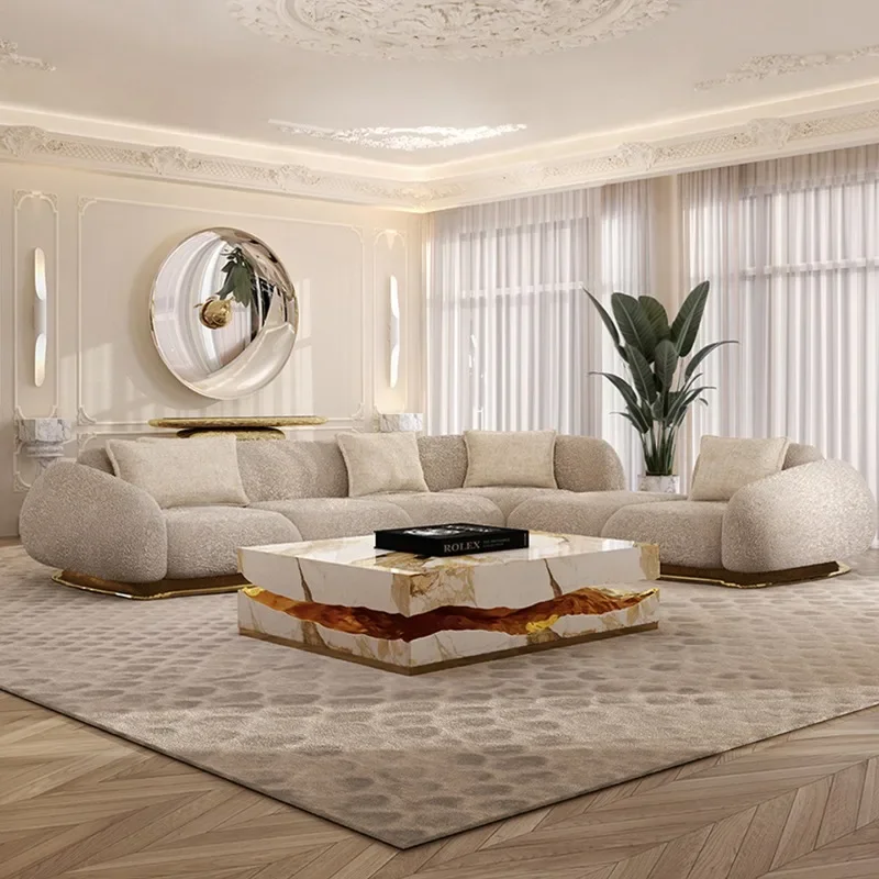 Light luxury high-end living room fabric sofa, luxury hotel commercial rest area reception special-shaped sofa combination