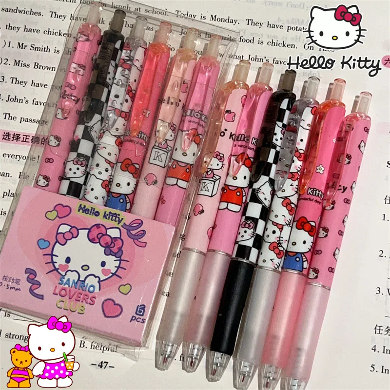 6pcs Sanrio Hello Kitty Pen Gel Black Bullet Tip Kawaii 0.5mm Girl School Office Supplies Stationery Accessories Stationery Gift