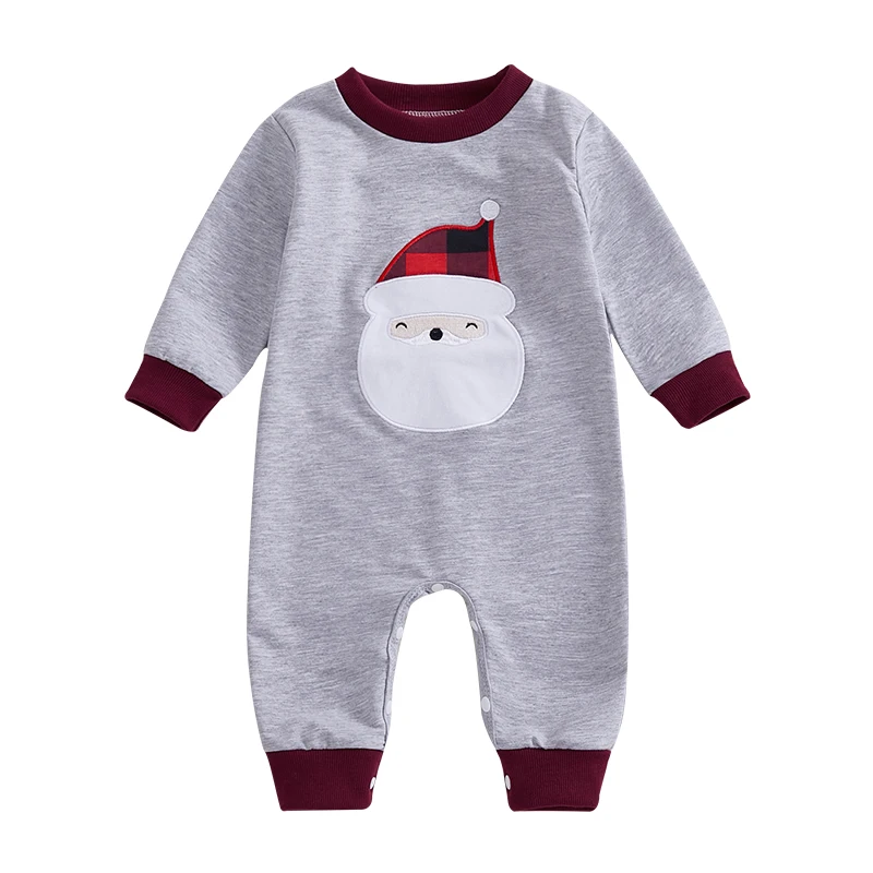 

Baby Boys Christmas Jumpsuit Infant Long Sleeve Crewneck Santa Claus Patch Romper