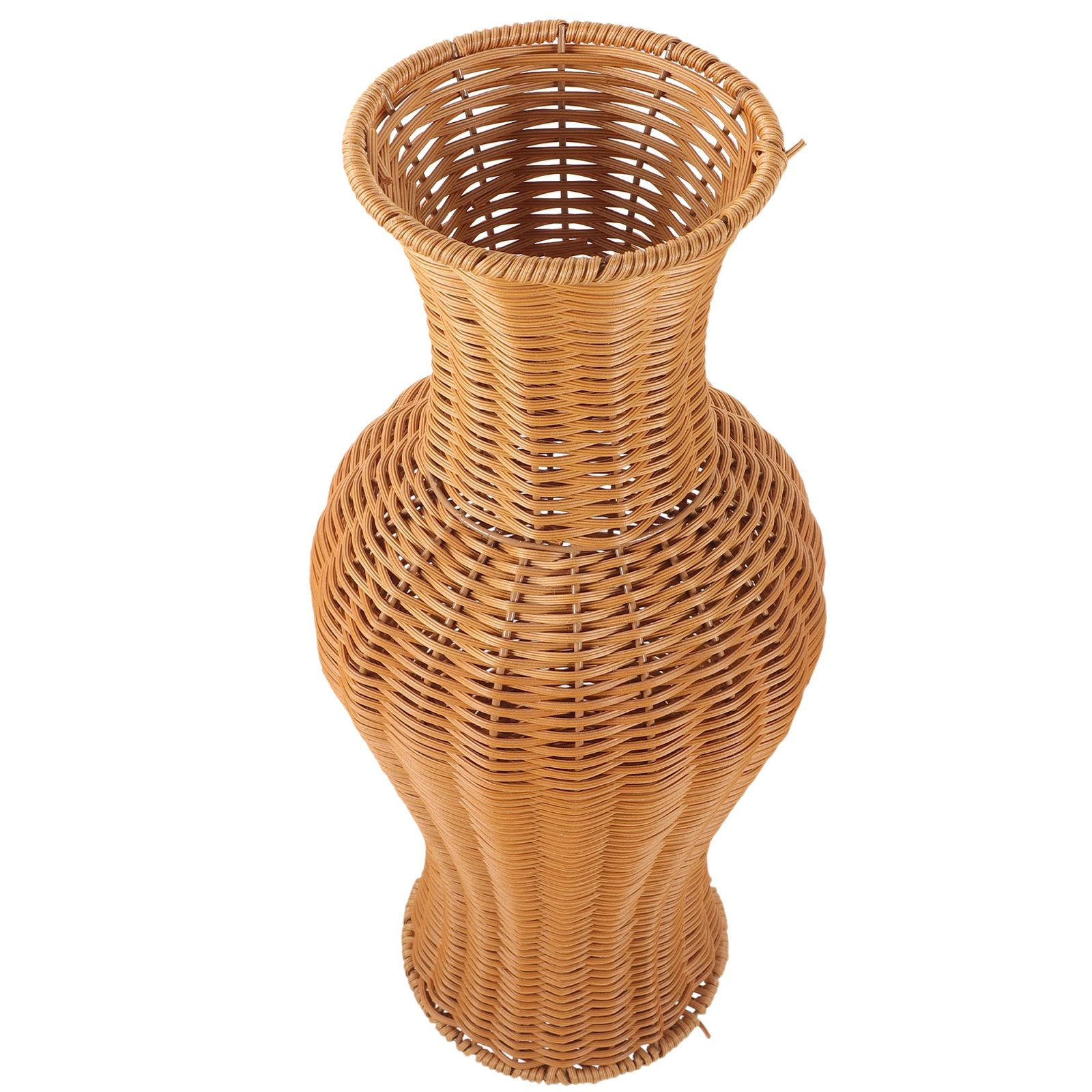Nachahmung Rattan Bodenvase Hohe dekorative gewebte Kunststoffvase für Zuhause Blumen Hochzeit Foto Requisite Einfacher natürlicher Stil