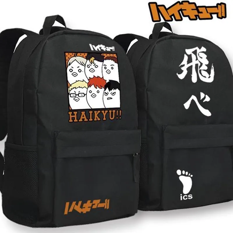 Haikyuu!! Backpack Fashion Funny Cartoon Print Backpacks Anime Karasuno Student Schoolbag Unisex Large Capacity Travel Backpack