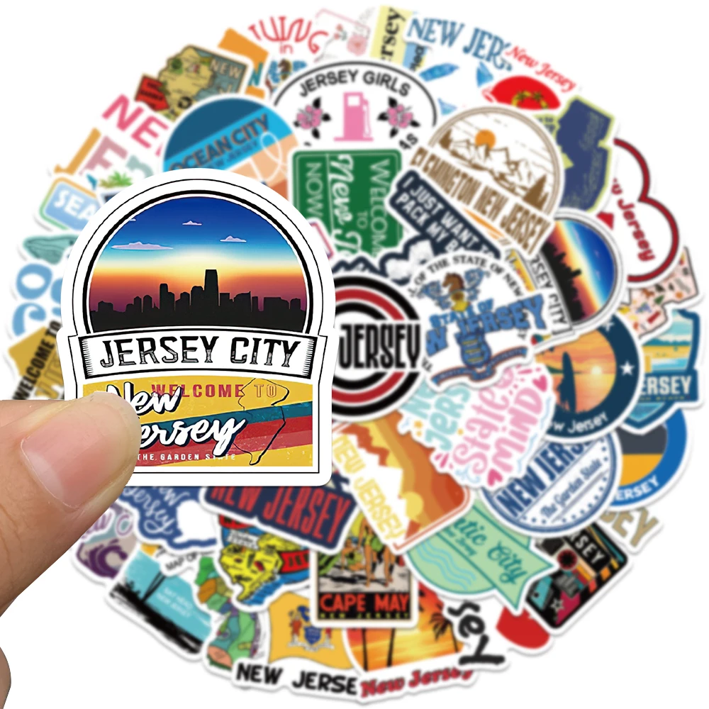 50PCS American New Jersey State Vinyl Waterproof Stickers Decals for Water Bottle Laptop Skateboard Scrapbook Luggage Kids Toy