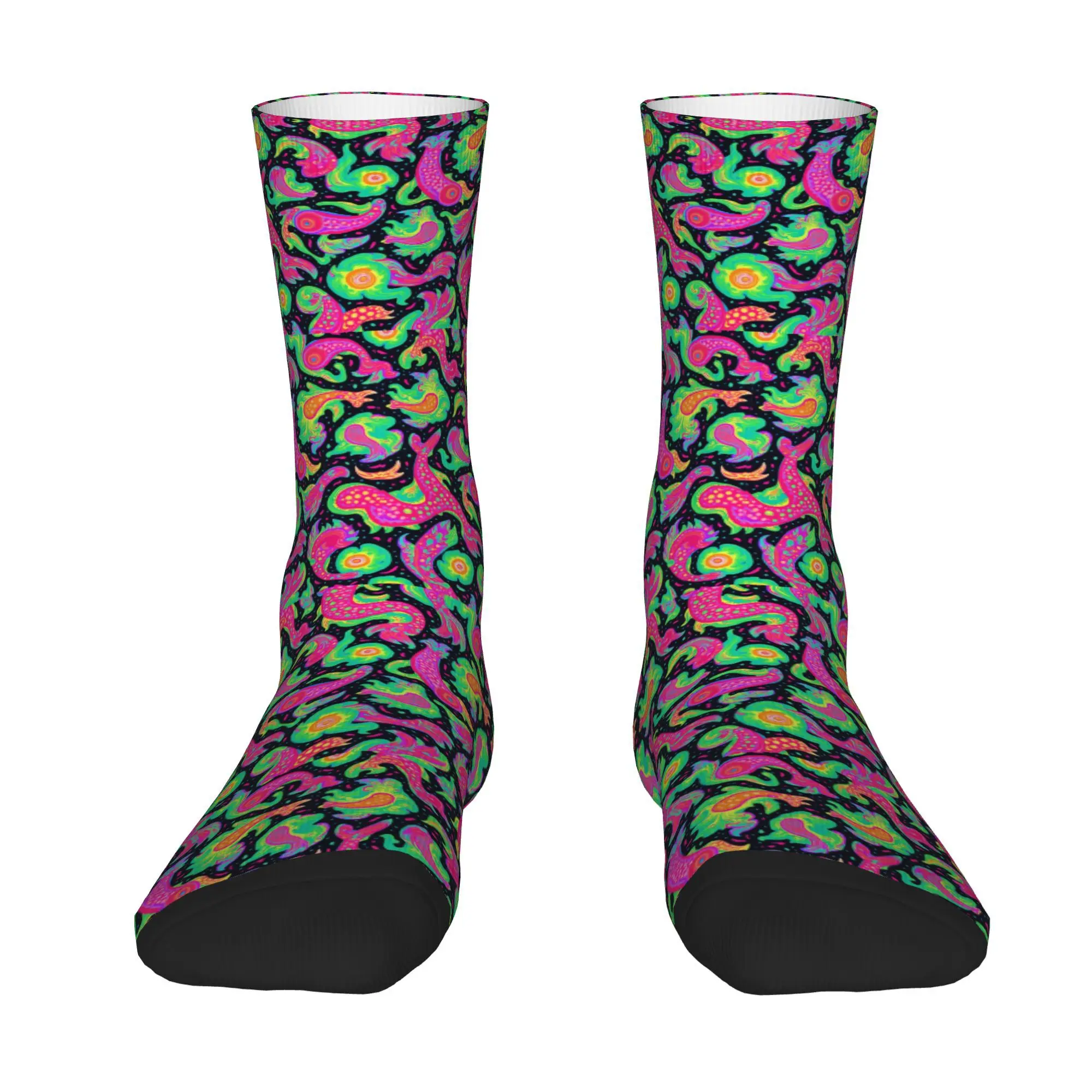 Hip Hop Retro Neon Sea Creatures In Vibrant Colors Men's compression Socks Unisex  Street Style Pattern Printed Sock tops fugees