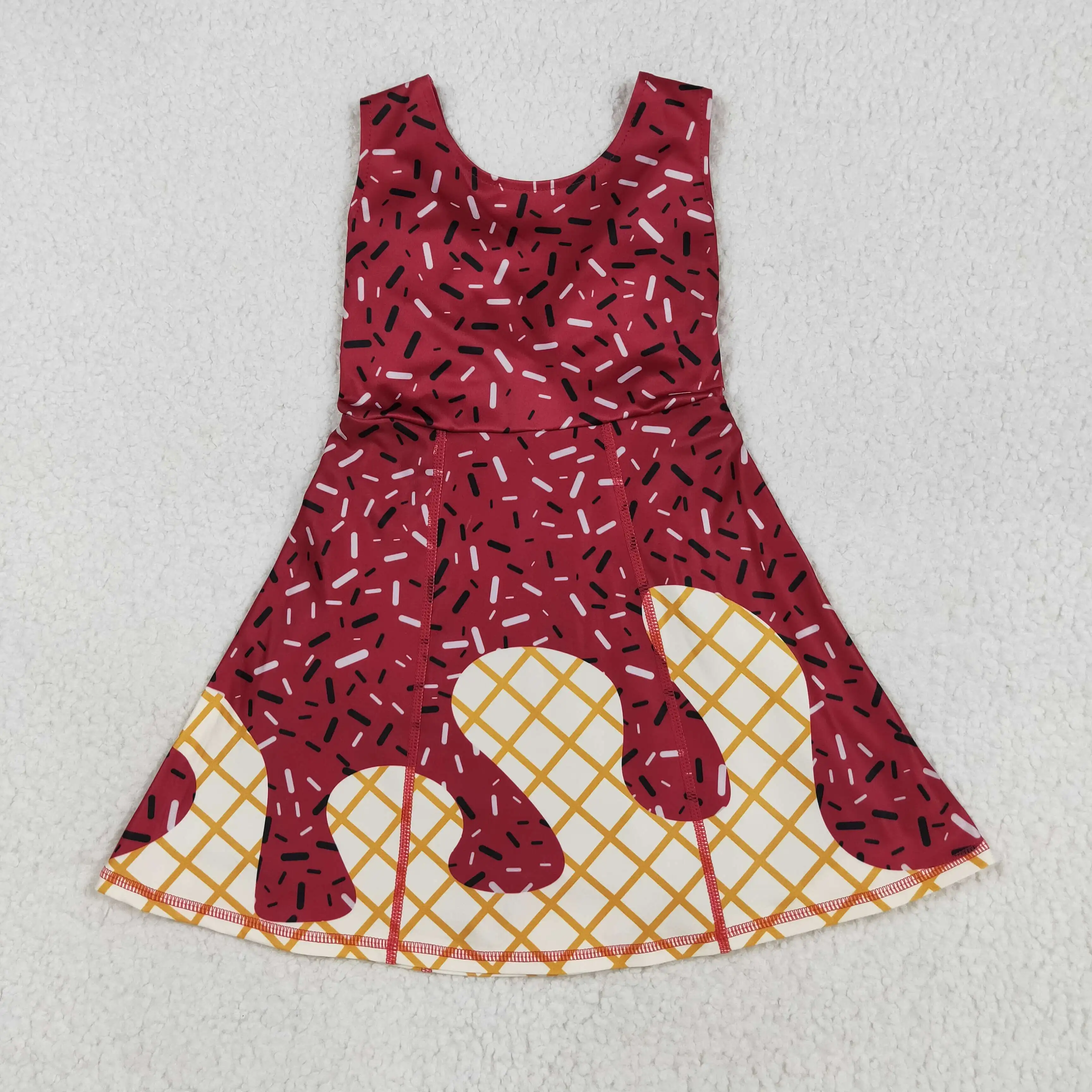 

Baby Girls Dark Red Drip Sprinkles Shorts Team Yoga Active Knee Length Dresses Sleeveless maroon ice cream sprinkle girls athle