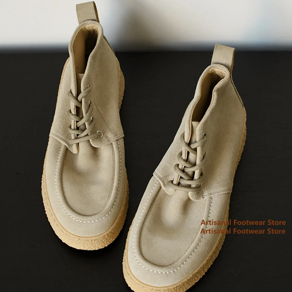 

Apricot Suede Derby Shoes for Men High-Top Work Shoes Durable and Wear-Resistant Casual Board Shoes Trendy Handmade Men's Shoes