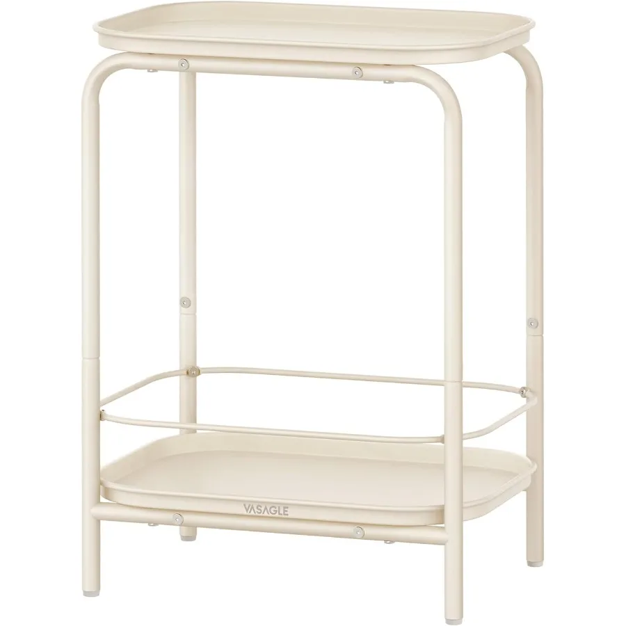 

2Tier Outdoor Table Small Side End Table with Tray Storage Bedside Nightstand for Living Room Bedroom Modern Style Cream White