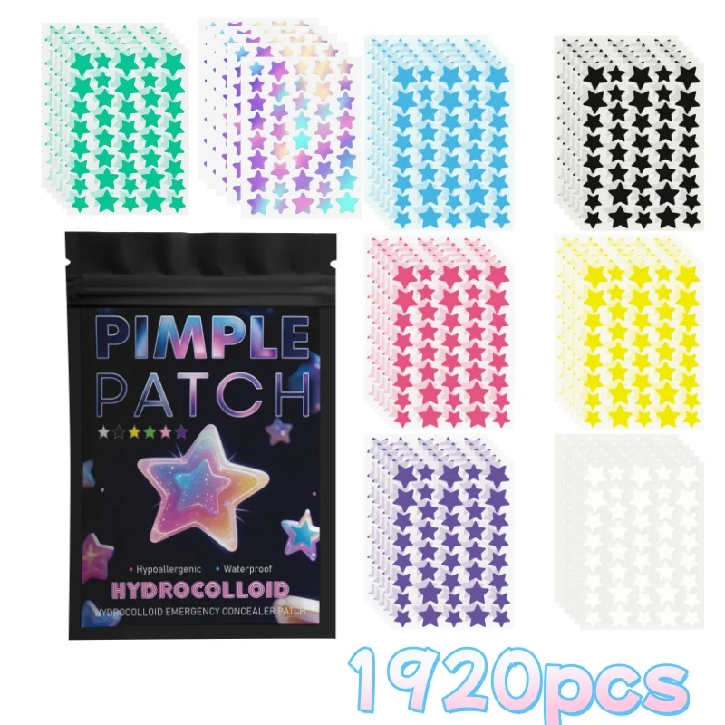 320/1280/1920pcs Rainbow Star Acne Patches, Hydrocolloid Stickers, Multi-Size, Gentle & Invisible, Covers Pimples, Travel Ready