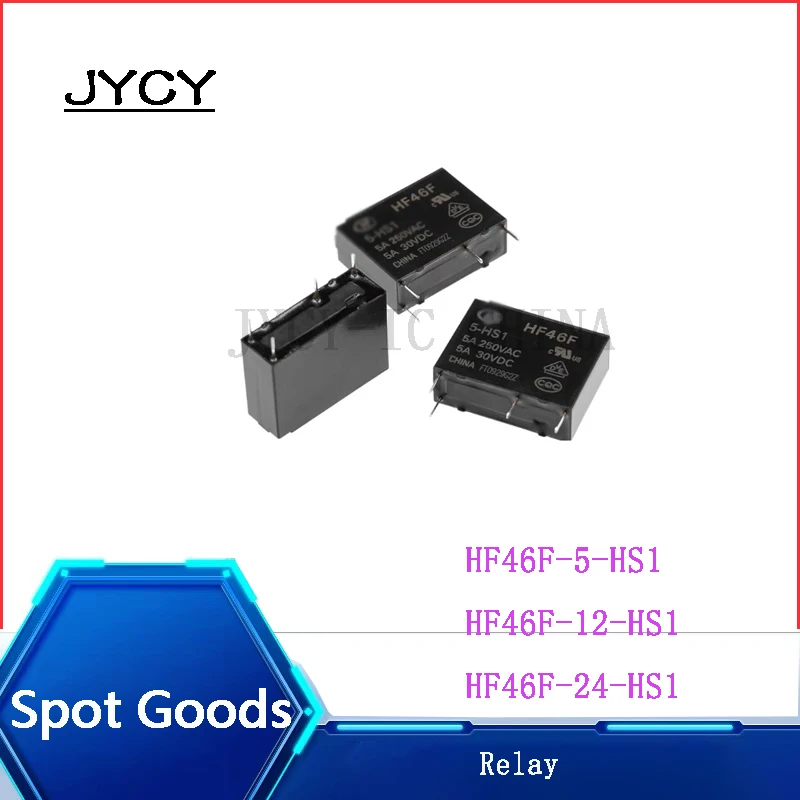 5PCS/lot HF46F-12-HS1 HF46F-24-HS1   HF46F-5-HS1 5v 12V 24V 4pin 5A original relay