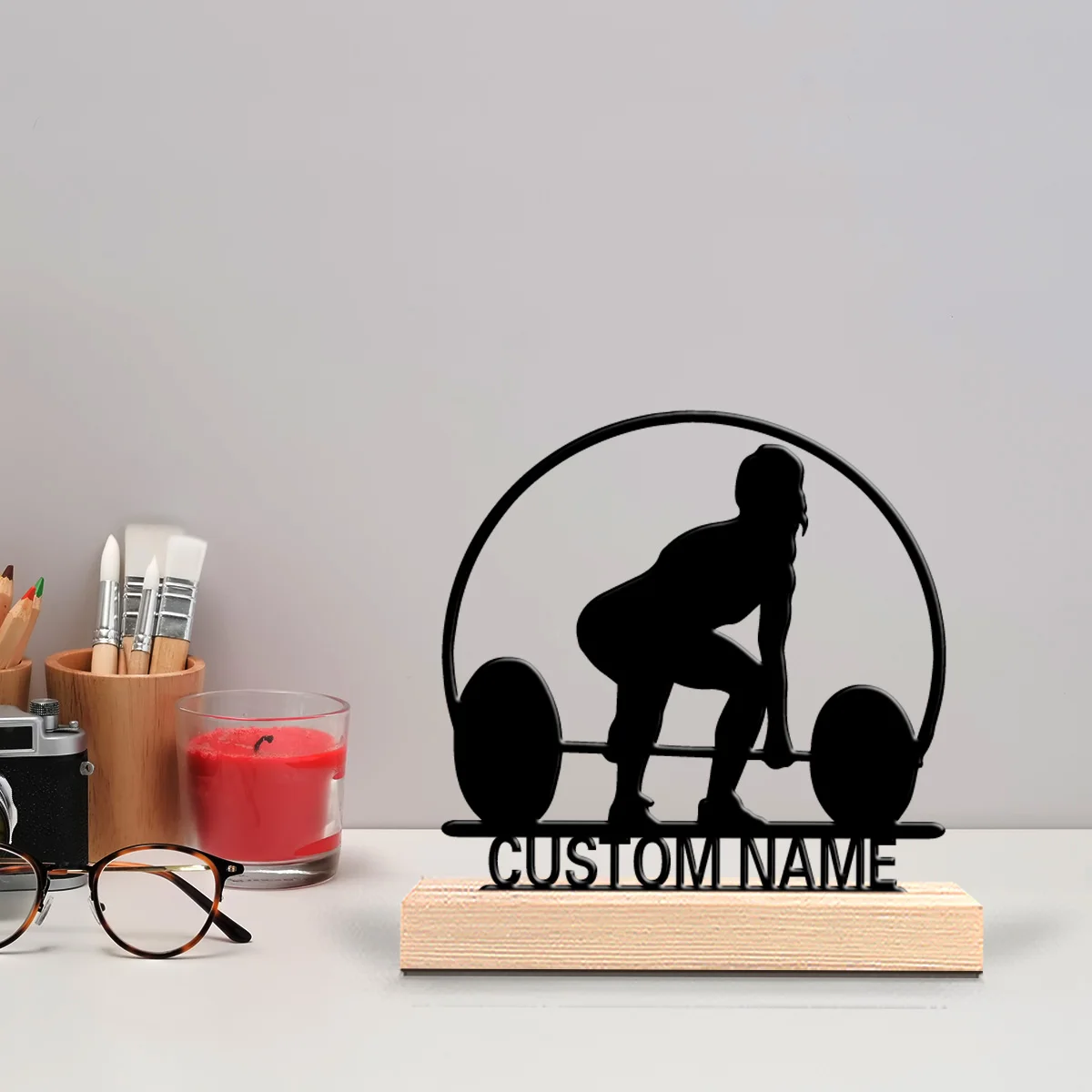 1pc Fashion lift Customized Letter Metal Statue Iron Ornament Art Crafts With Wood Base Tin Statue For Youth Gifts