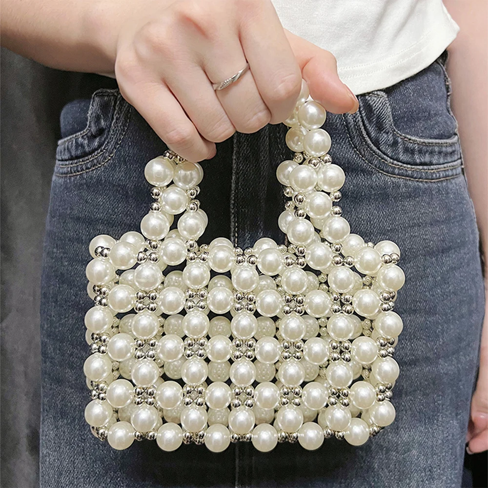 

Women's White Niche Square Handbag 2025 New Fashion Mini Stylish Casual Beading Hollow-out Design Female Shoulder Crossbody Bag