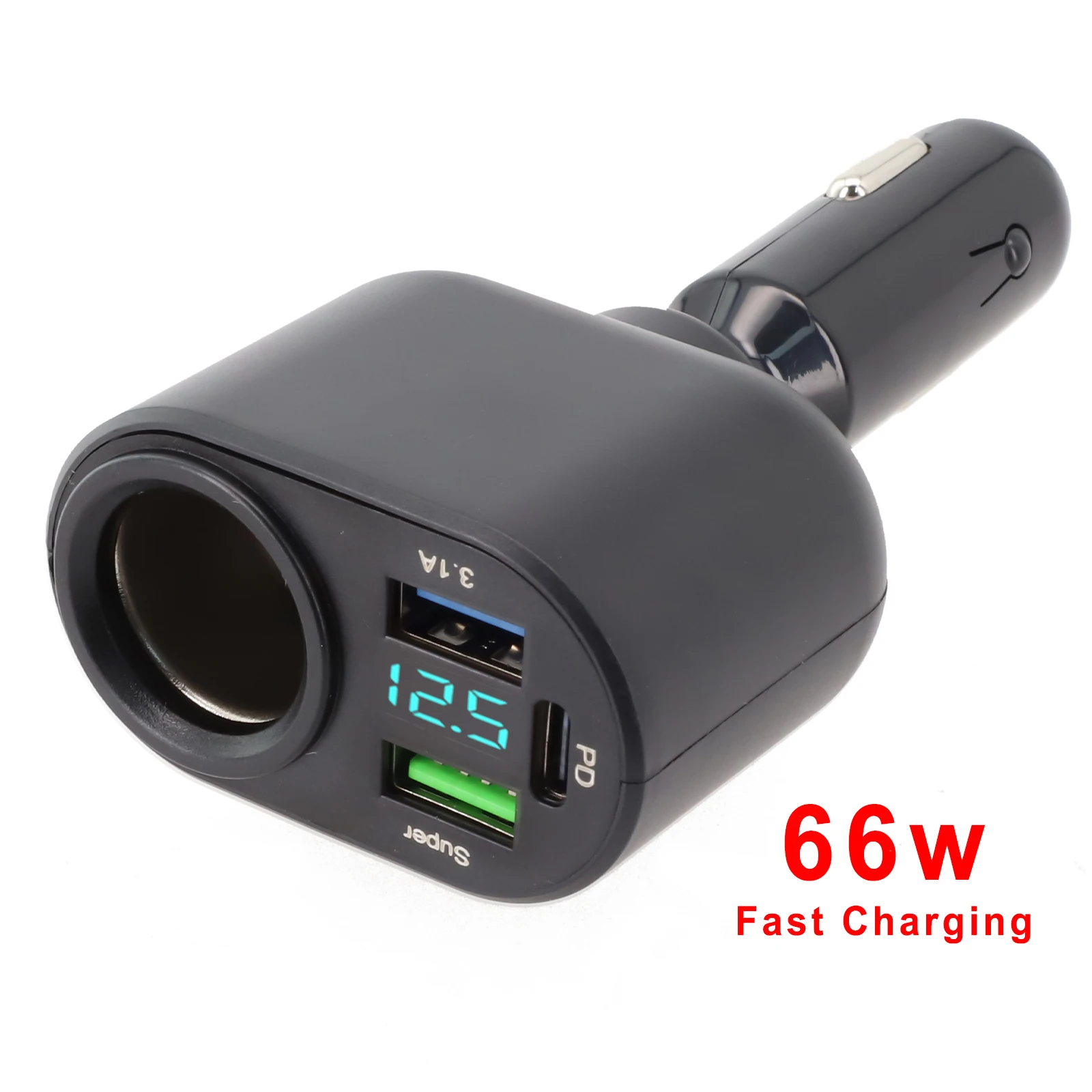 Triple USB Port 66W Car Charger Equipped with Safety Features and LED Display for Optimal Charging Performance