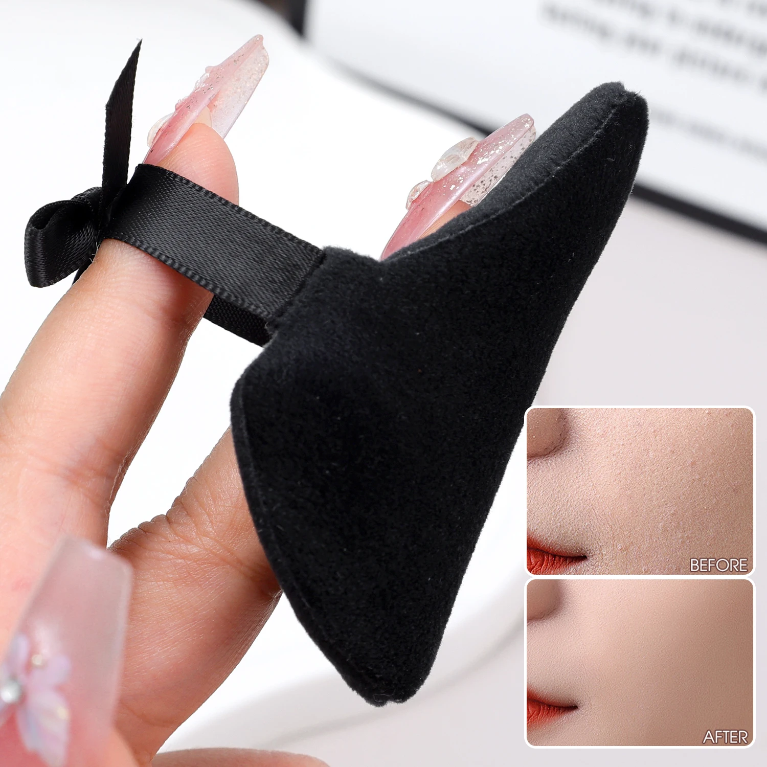 2-20pcs Triangle Powder Puff Short Fluff Bow Sponge Cosmetics Soft Cotton Face Powder Puffs Washable Velvet Makeup Puff Tools