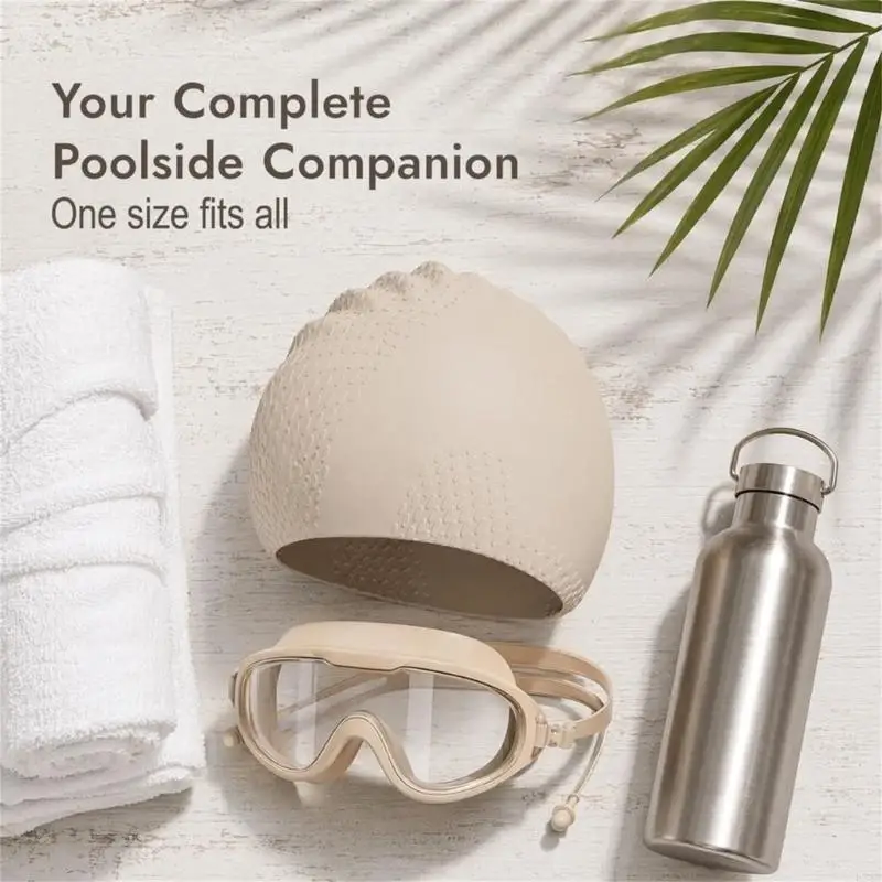 Long Hair Swim Cap and Goggles Set, Silicone Swimming Hat with Adjustable Glasses for Pool Lap and Daily Practices