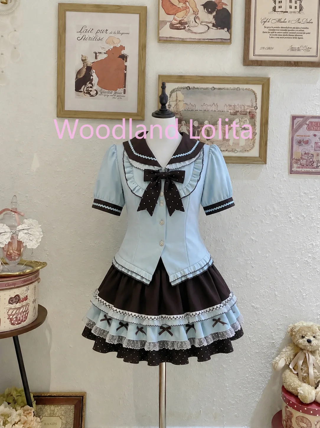 Summer Japanese Sweet Preppy Style 2 Piece Set Women Single Breasted Bow Shirt + Mini Cake Skirt Fashion Cute Set Street Style