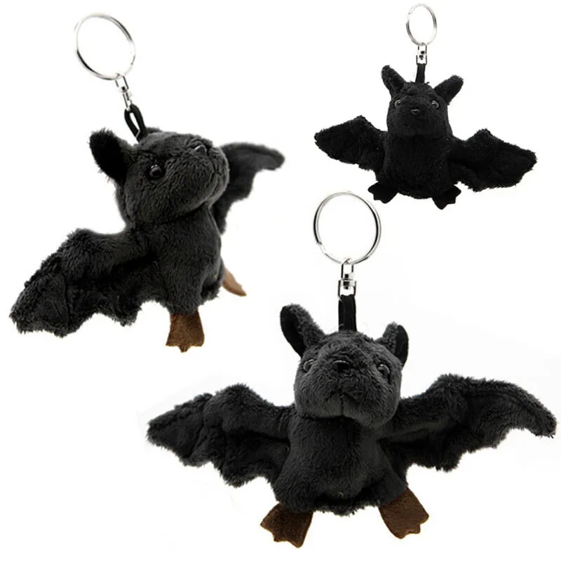 

Simulated Animal Black Bat Pendant Bag Decoration Key Ring Chain Wild Nature Zoo Fly Mouse Plush Toy Stuffed Doll Girl Boy Gift