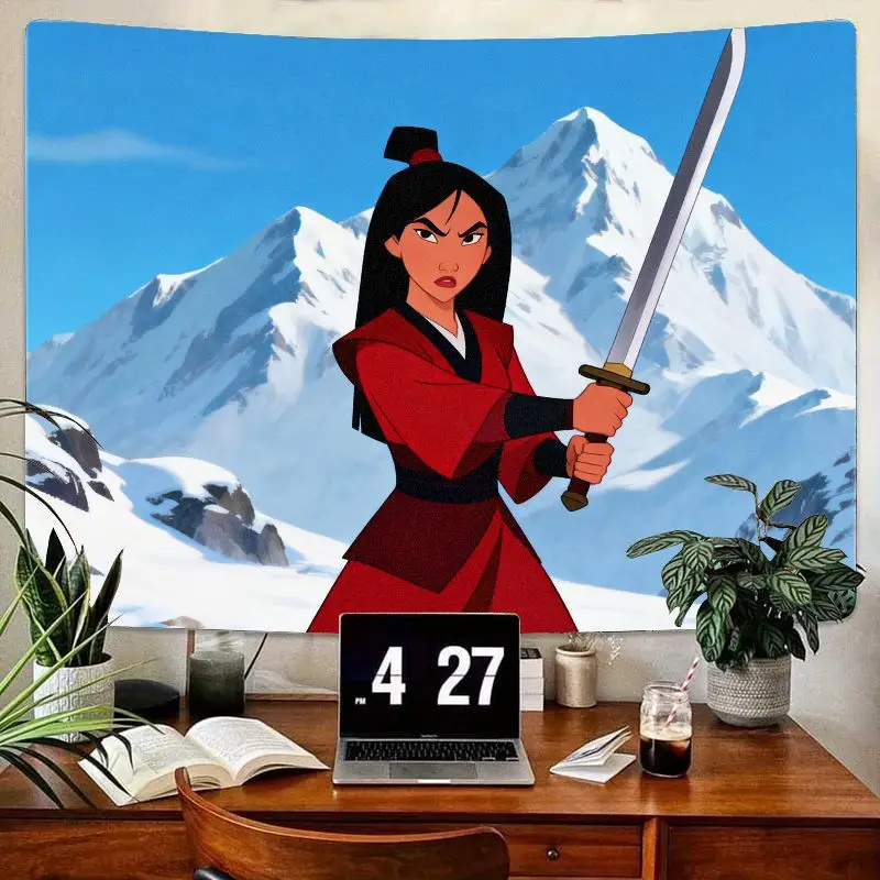 

1PC Disney Mulan Warrior Princess Tapestry Modern Polyester Wall Art Living Room Bedroom Dorm Decor Gift for Mulan Fans.
