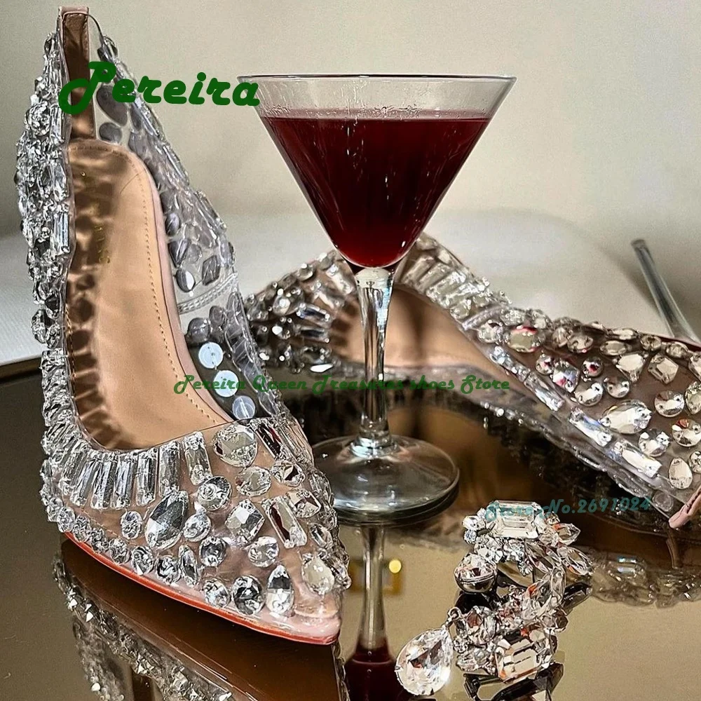 Décolleté poco profonde in Pvc con strass scarpe da sposa per feste per donna tacchi a spillo a punta estate 2023 nuove scarpe di lusso eleganti Sexy