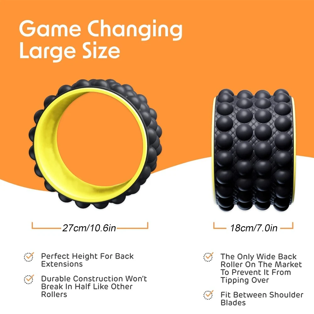 Back Roller Back Stretcher & Back Cracker Premium Yoga Wheel Foam Roller for Treat Back Pain Deep Tissue Massage Exercise