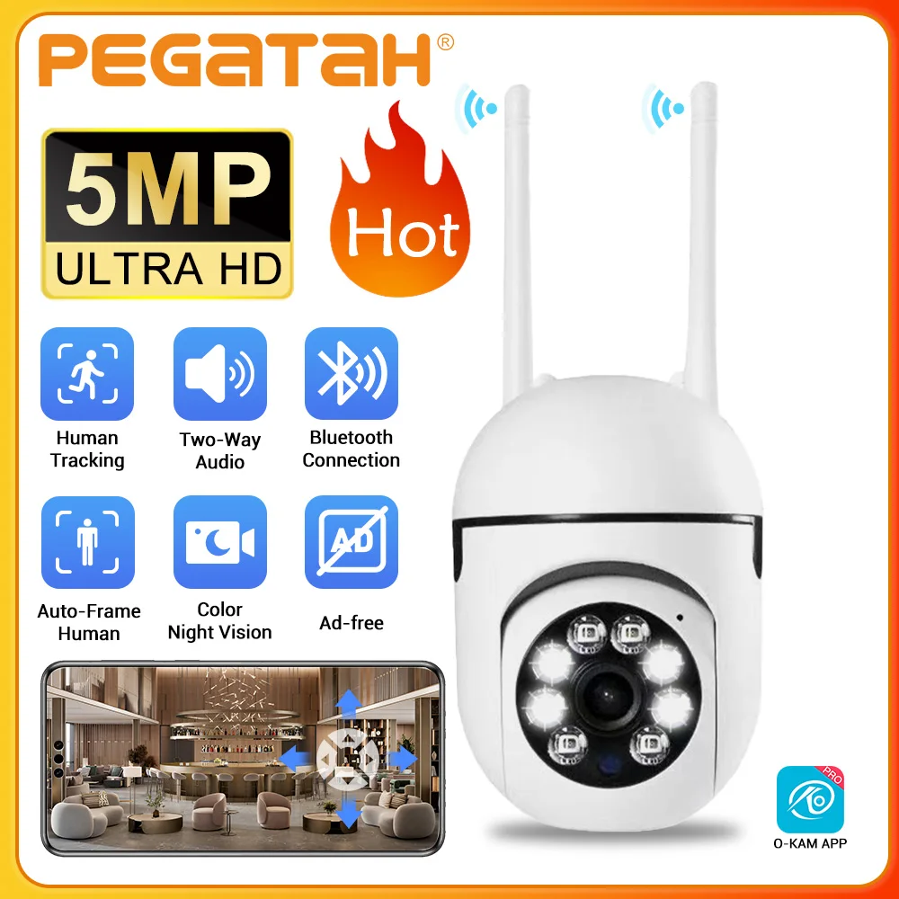 

5-мегапиксельные Wi-Fi камеры для видеонаблюдения, IP-монитор для внутренней безопасности, 5.0-кратный зум, беспроводная домашняя система трекинга и сигнализации O-Kam Pro