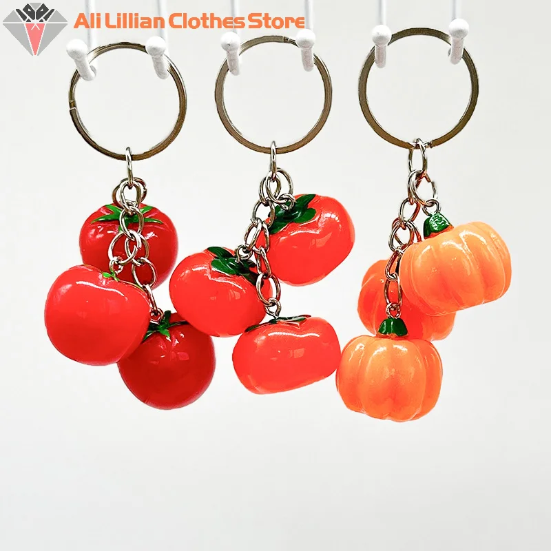 Creative Simulation Miniature Tomato Pumpkin Persimmon Keychain Fashion Cute Mini Pendant Bag Decoration Accessories Gifts