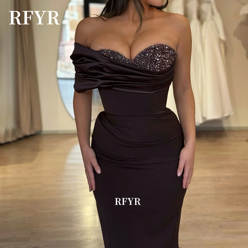 RFYR Off Shoulder Prom Dress with Sequins Brown Evening Dress Mermaid Party Princess Dress for Arabic Women Customized view 3