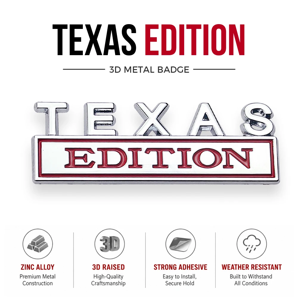 Texas Edition Car Badge 3D Zinc Alloy Metal Emblem Self Adhesive Fender Trunk Tailgate Door Exterior Decorative Sticker Decal