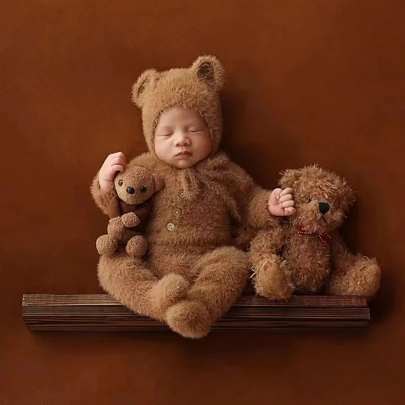 Newborn Photography Outfits Cute Bear Clothes + Bear Hat Jumpsuit Set 8pcs Teddy Bear Doll Studio Creative Baby Photoshoot Props