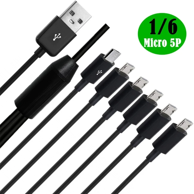 6 in 1 USB 2.0 Type A Male to 6 Micro USB Male Splitter Y Charging Data Sync Cord Charge Power Cable for Phone Tablet