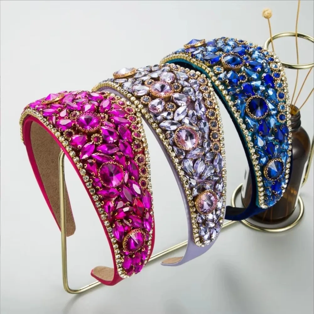 

Retro Colorful Rhinestone Headbands Full Diamond Super Flash Crown Hairband Hair Band Hoop Hair Accessories