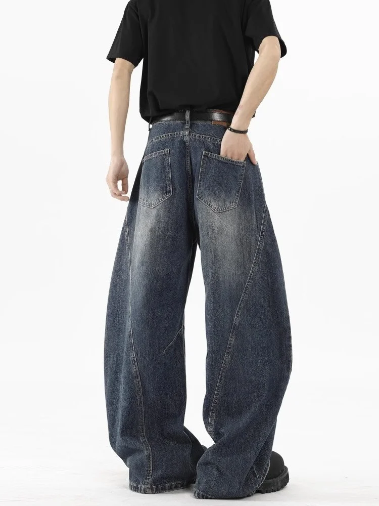 جينز ريترو أمريكي واتر ويد متعثر مستقيم الساق للرجال والنساء جينز كلينفيت هاي ستريت Sle للزوجين الموز